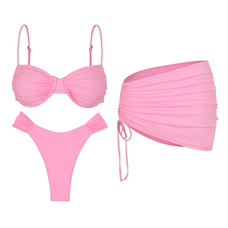Różowy komplet bikini z pareo