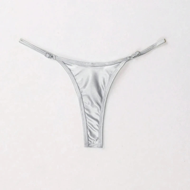 Błyszczące majtki bikini z cienkimi paskami