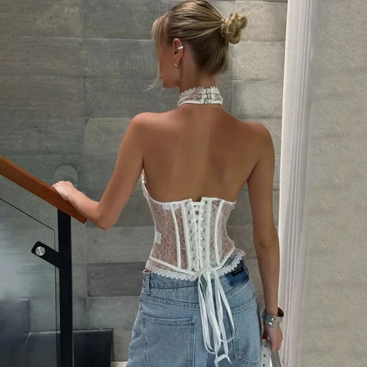 Koronkowy gorset halter