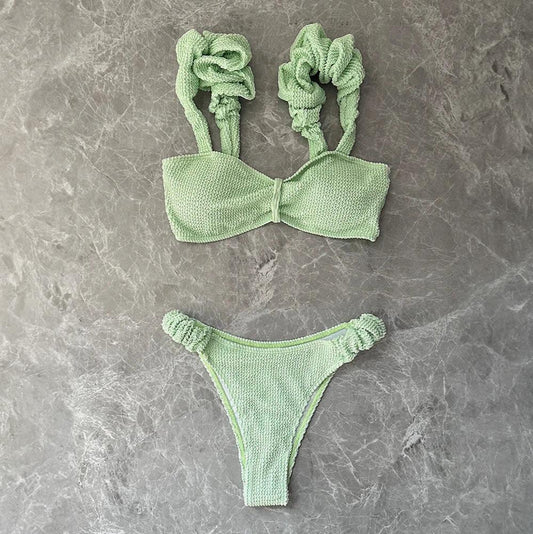 Strój kąpielowy bikini z ozdobnymi ramiączkami