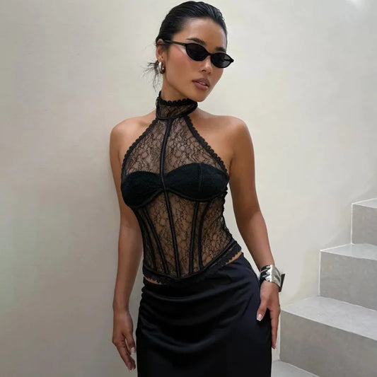 Koronkowy gorset halter