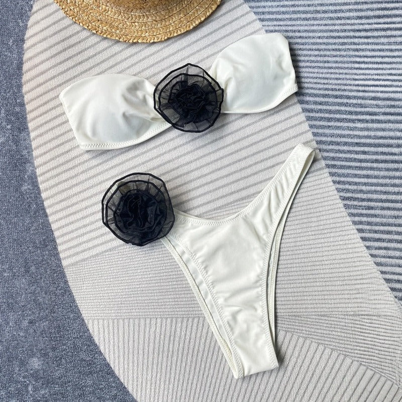 Strój kąpielowy bikini z kwiatem 3D