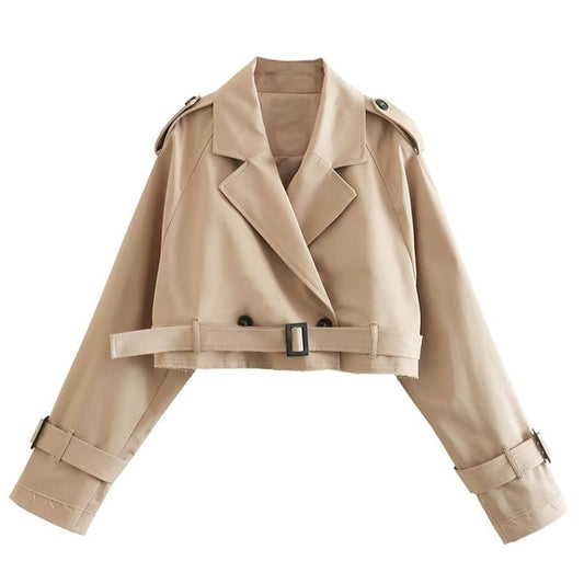 Krótki beżowy trencz