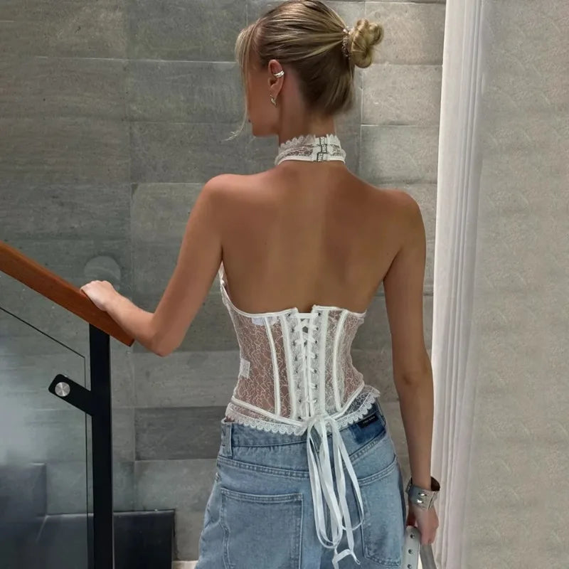 Koronkowy gorset halter