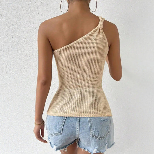 Beżowy top na jedno ramię